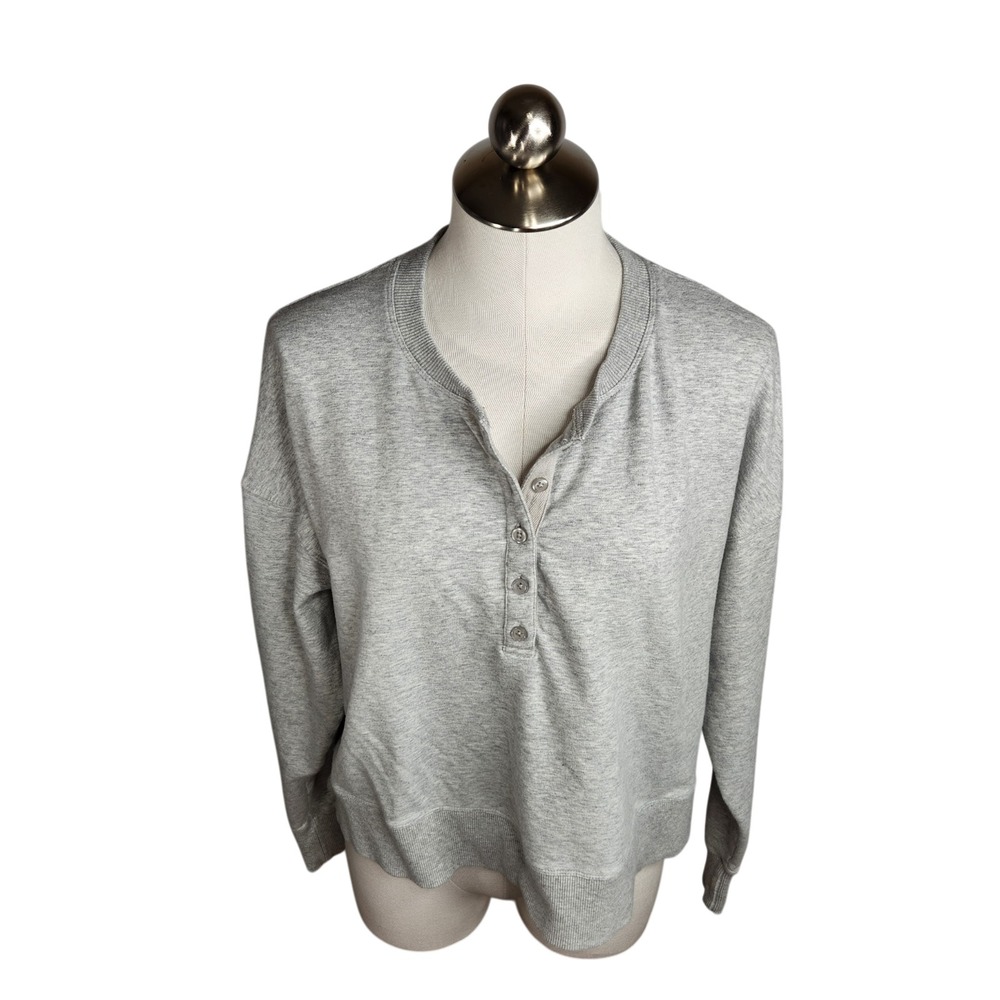 Vuori Sweatshirt Womens L Gray‎ Laguna Henley Cropped Organic Cotton Pullover